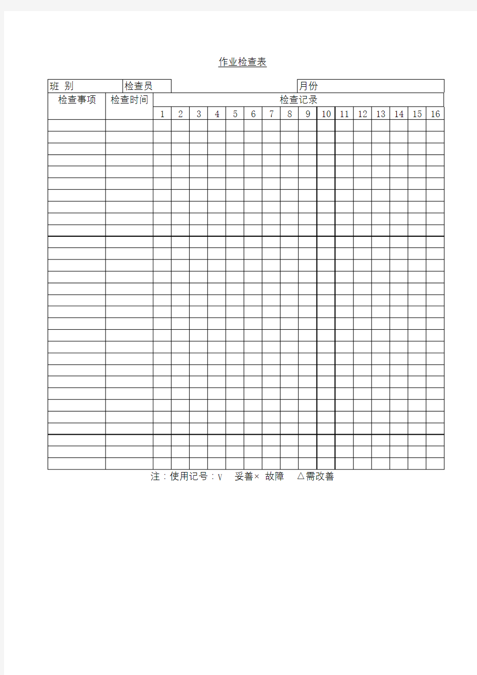 作业检查表