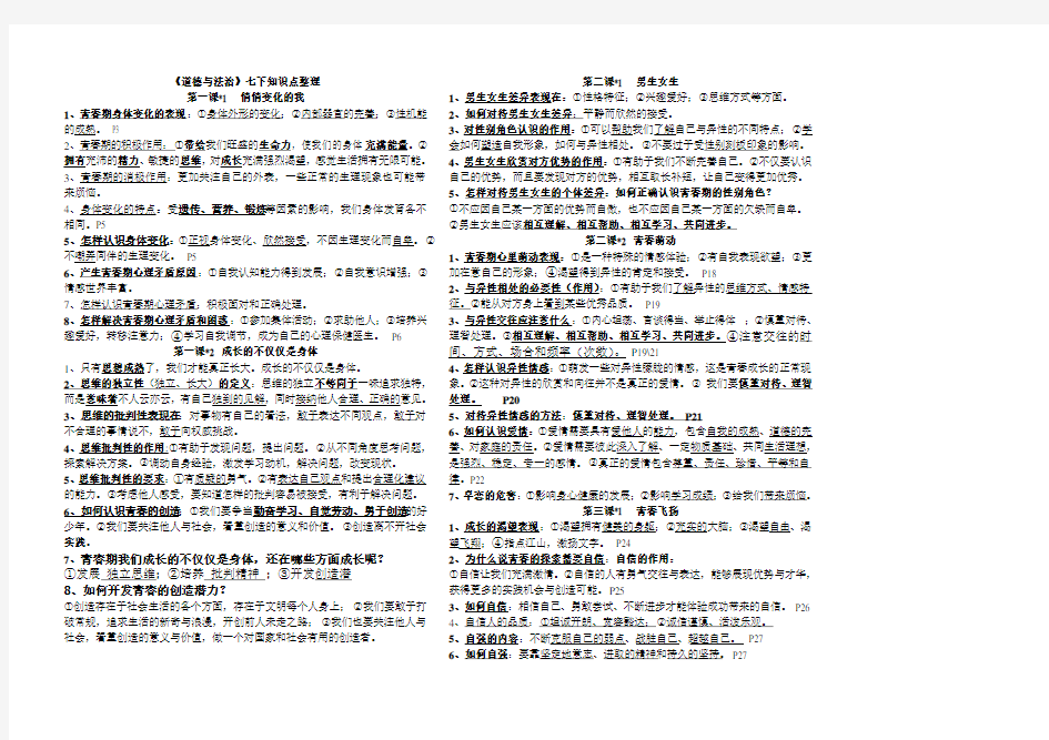 人教版道德与法治七下知识点整理