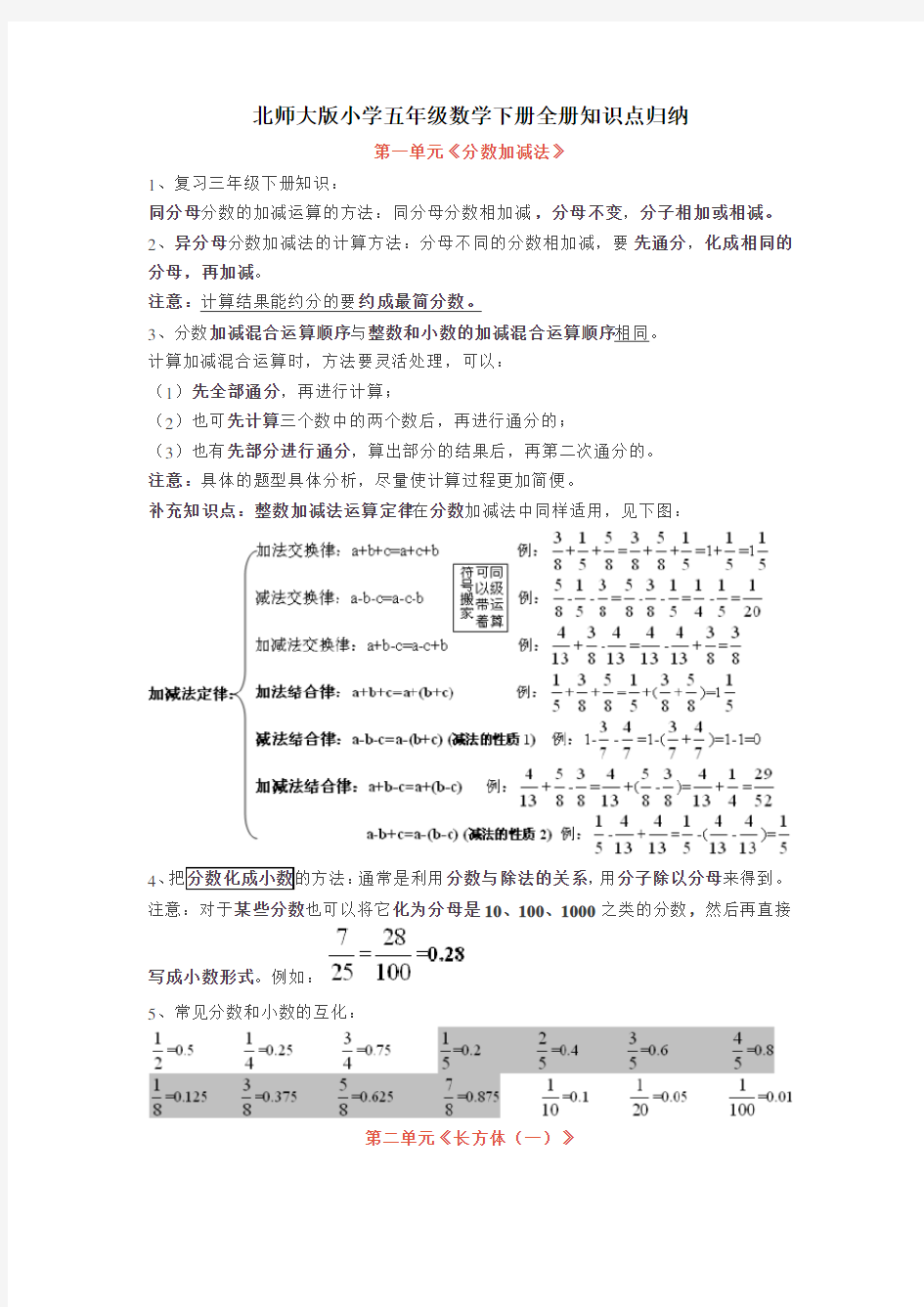 北师大版小学五年级数学下册全册知识点归纳