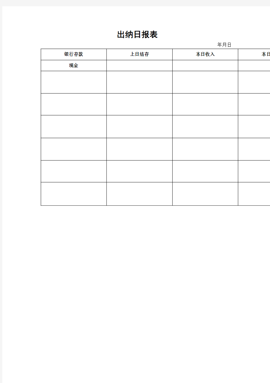 出纳日报表格式模板