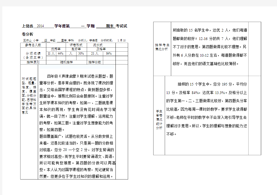 四年级声律启蒙 国学试卷分析李海思