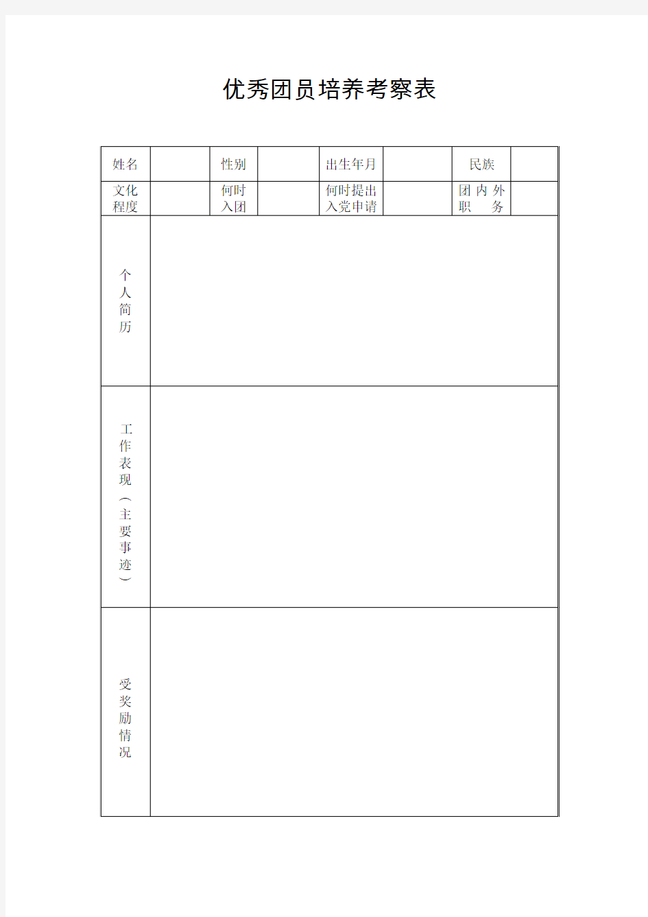 5.优秀团员培养考察表