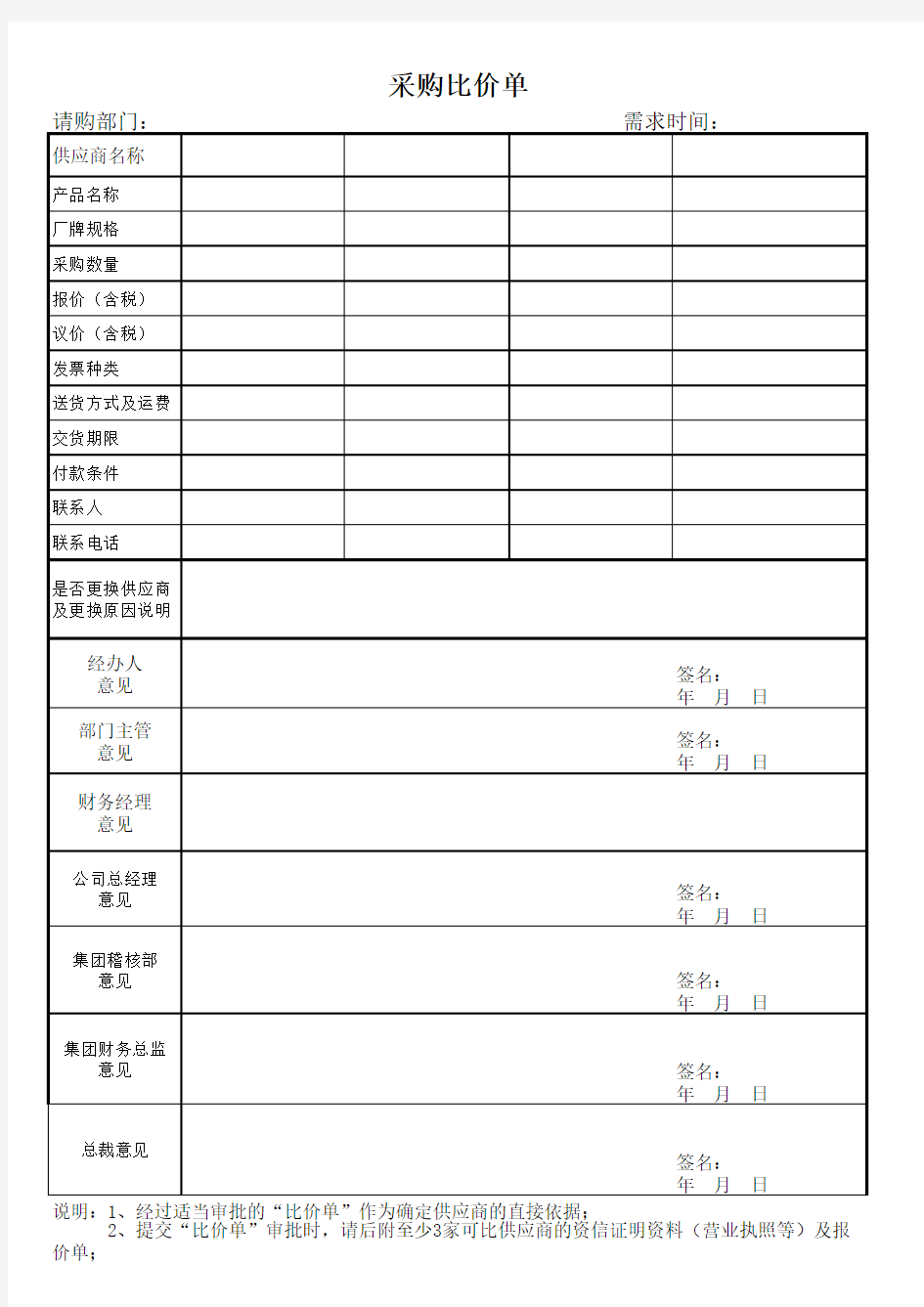 采购比价表