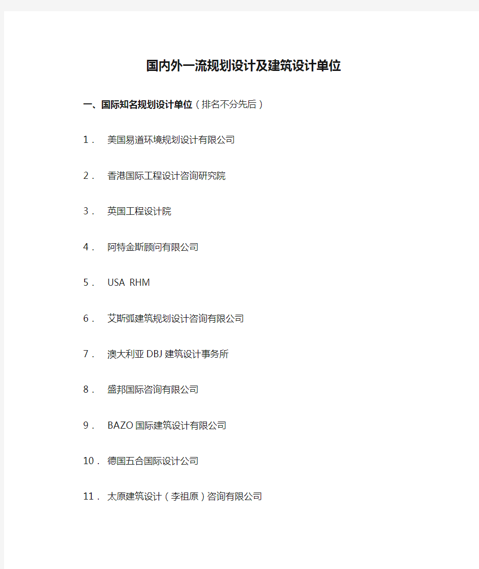 国内外一流规划设计及建筑设计单位