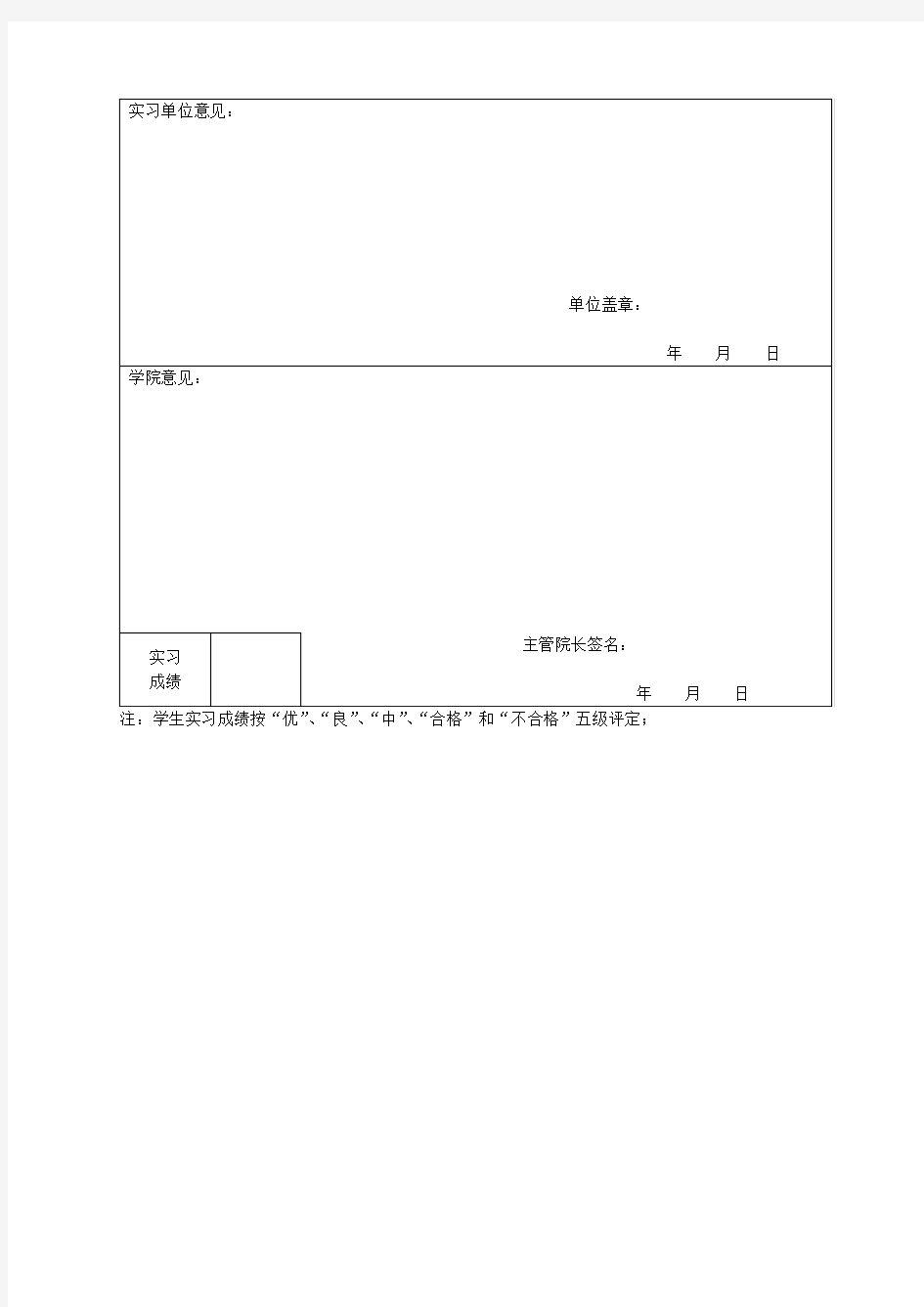 中职学生实习考核鉴定表