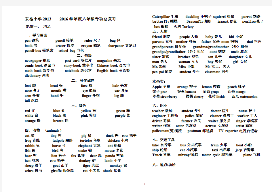 2016年小学英语六年级毕业总复习资料