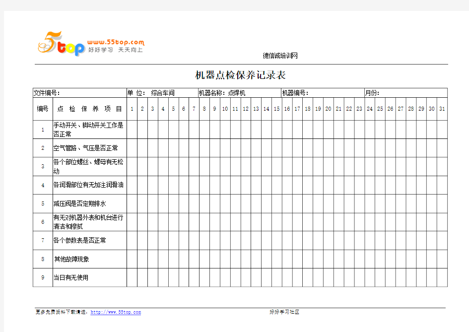 点焊机点检保养记录表