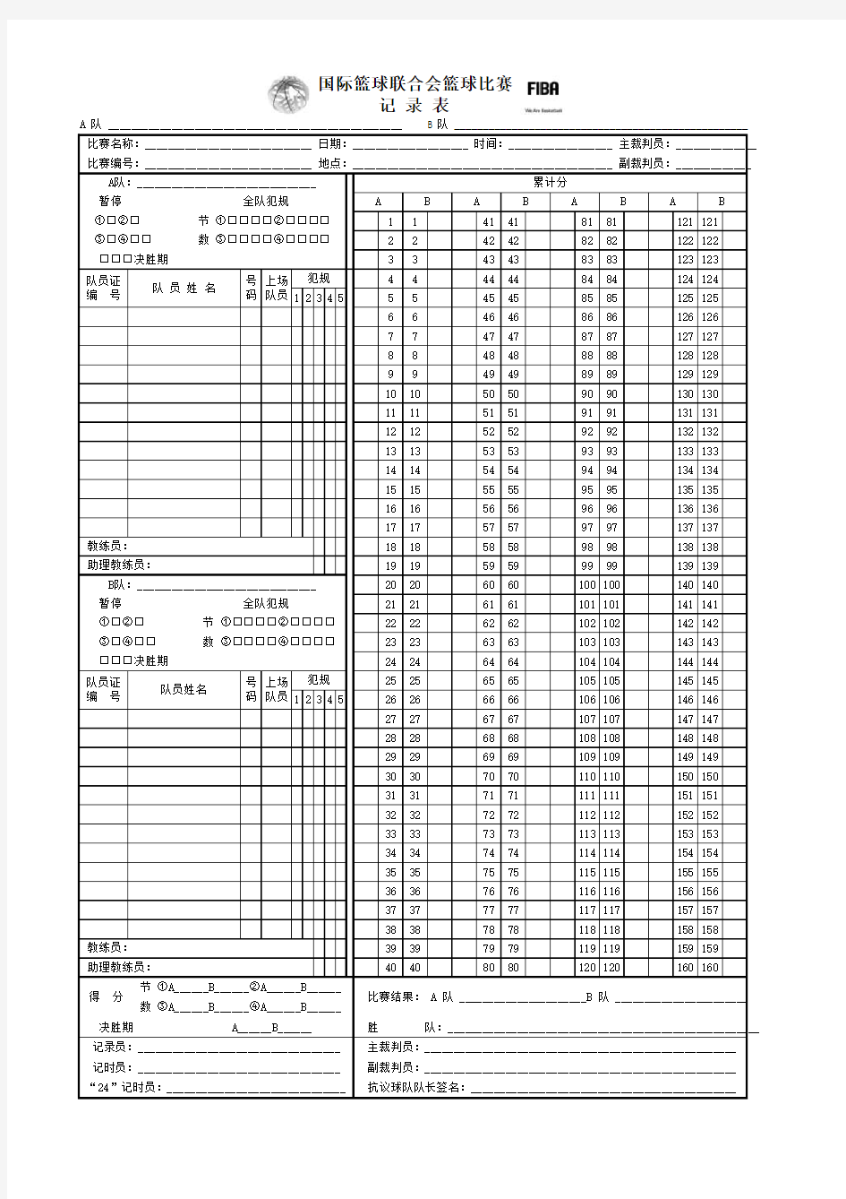 国际篮球联合会篮球比赛记录表.docx