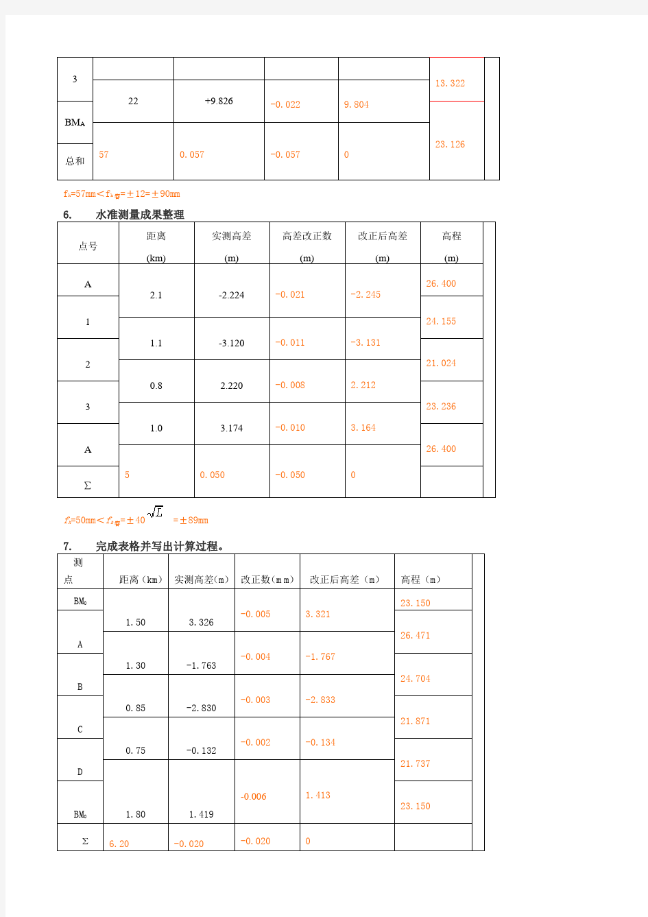 工程测量计算题