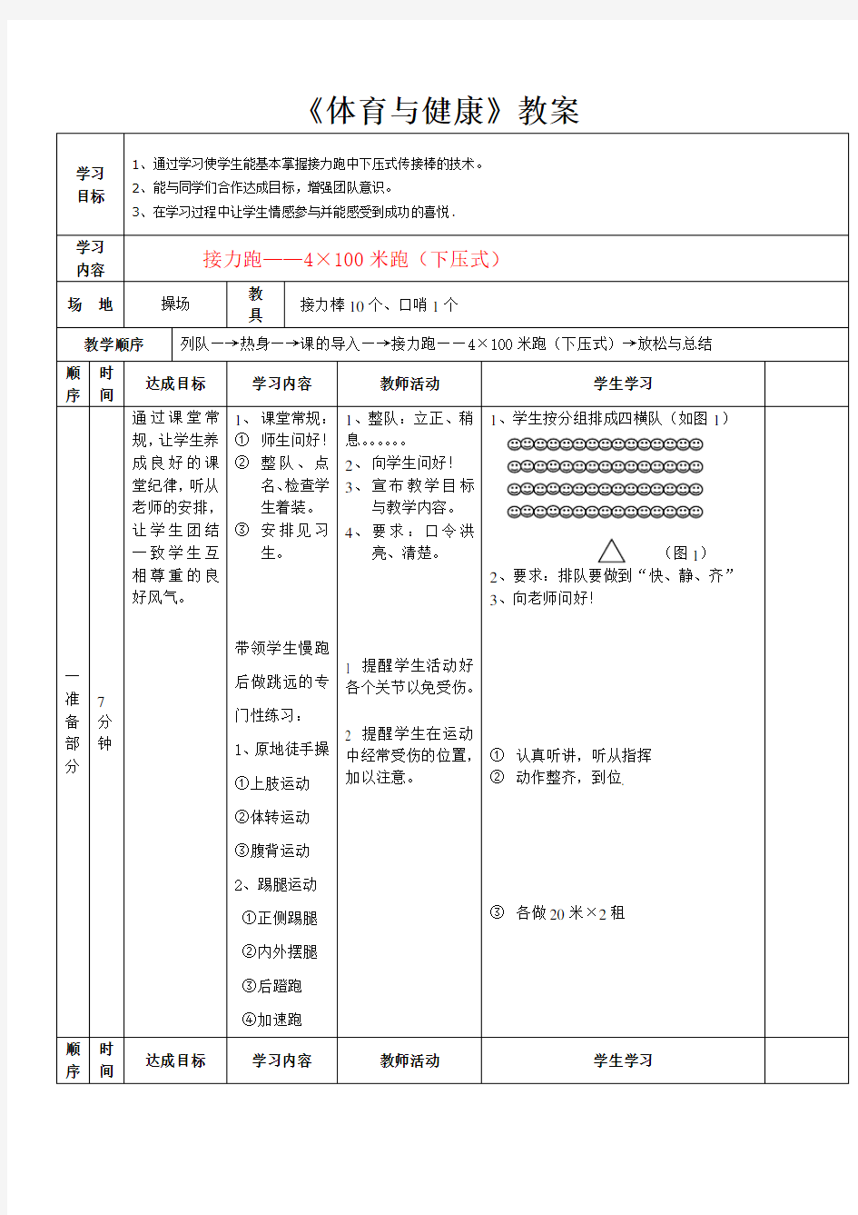 教案接力跑——4×100米跑(下压式)