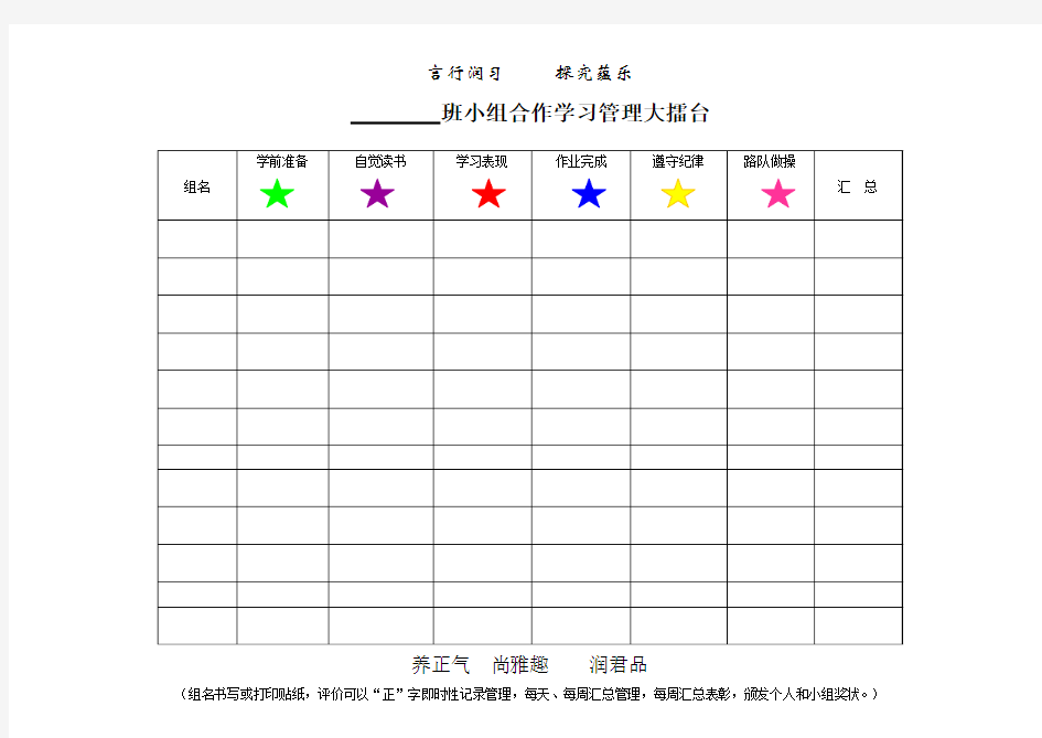 小组合作评价表 及表彰奖状