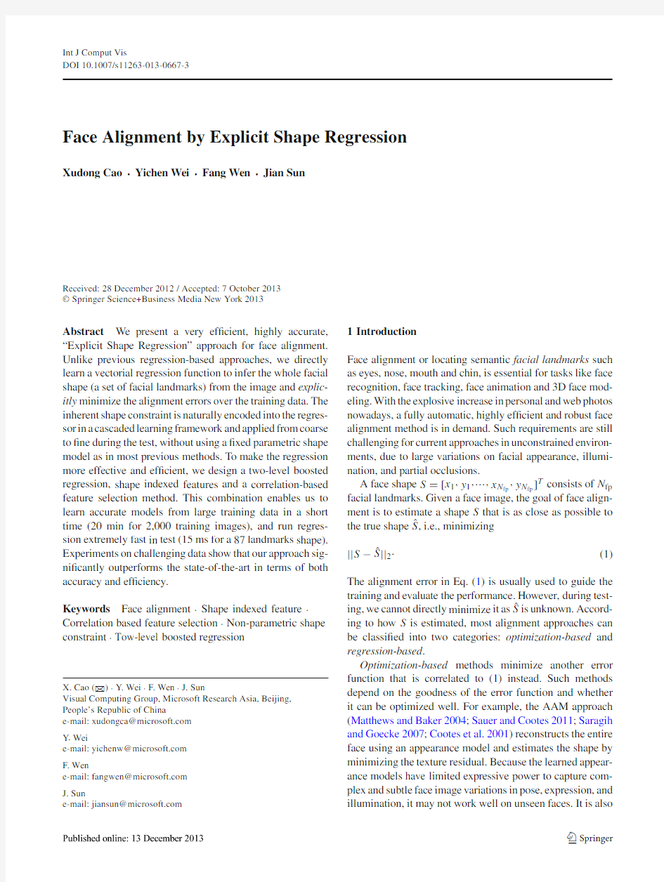 Face Alignment by Explicit Shape Regression