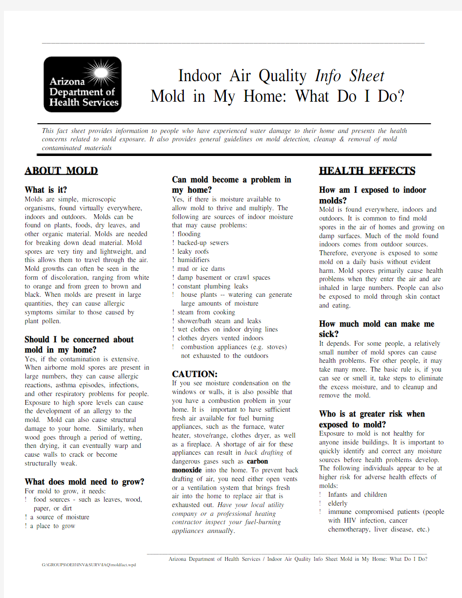indoor air quality info sheet mold in my home what do i do