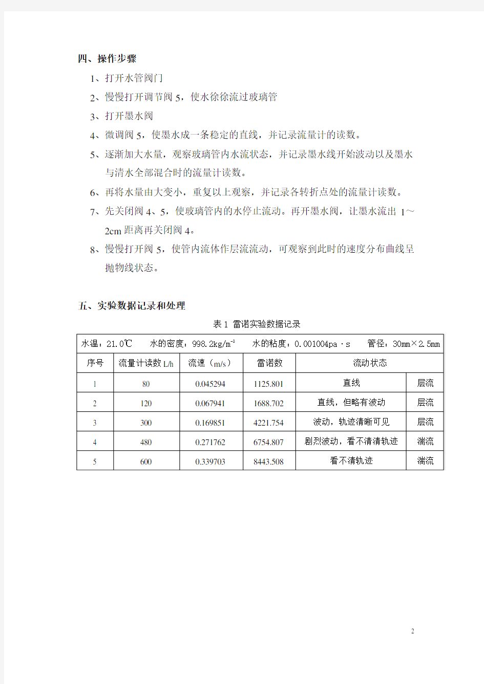 雷诺实验实验报告