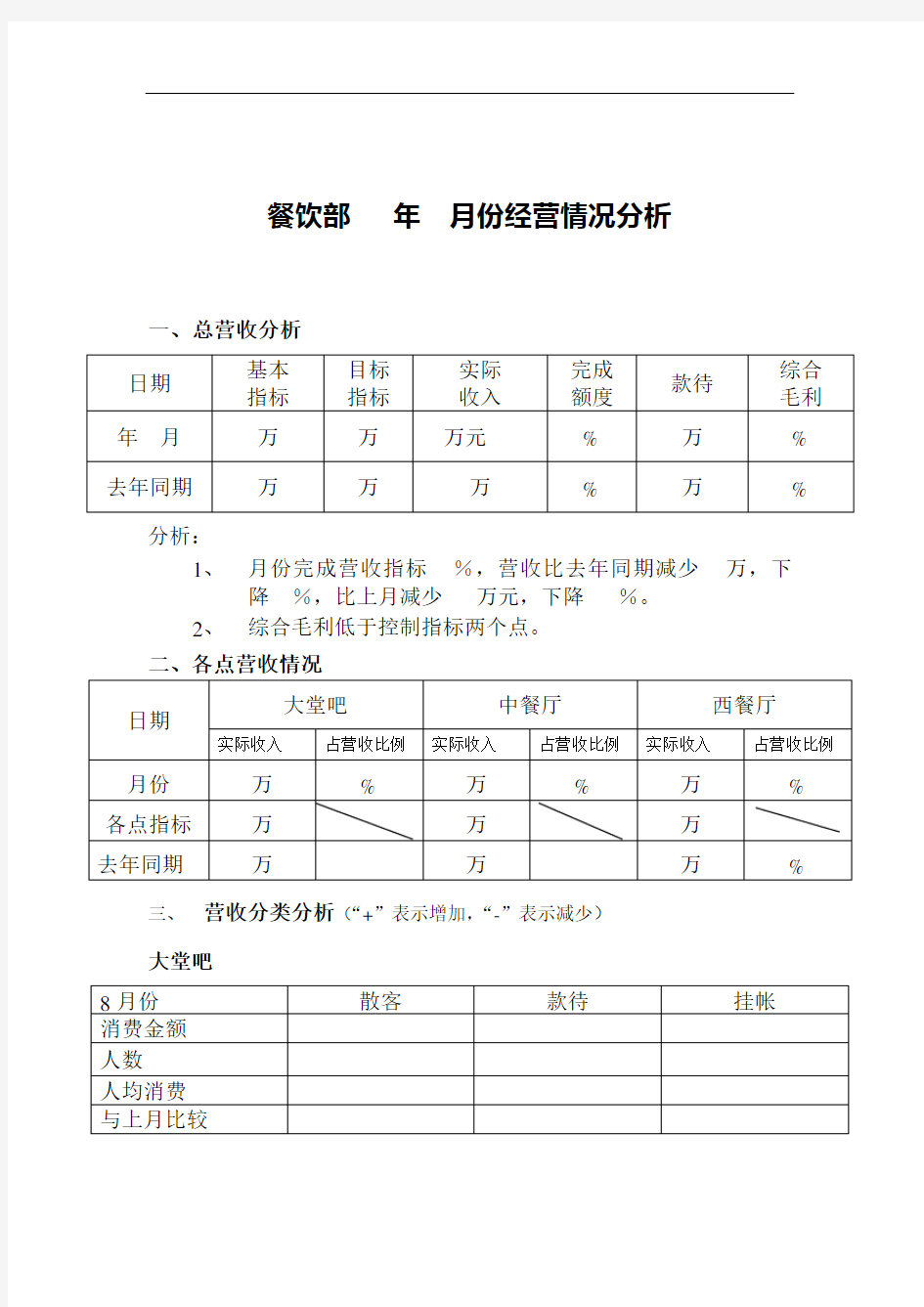 餐饮部经营情况分析