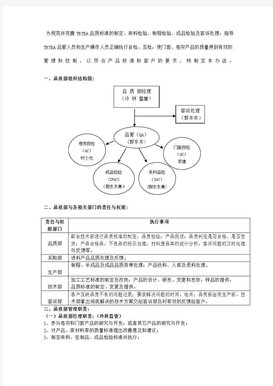 品质管理制度及流程