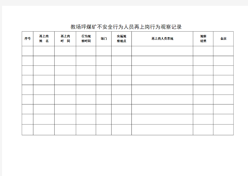 不安全行为人员再上岗观察记录