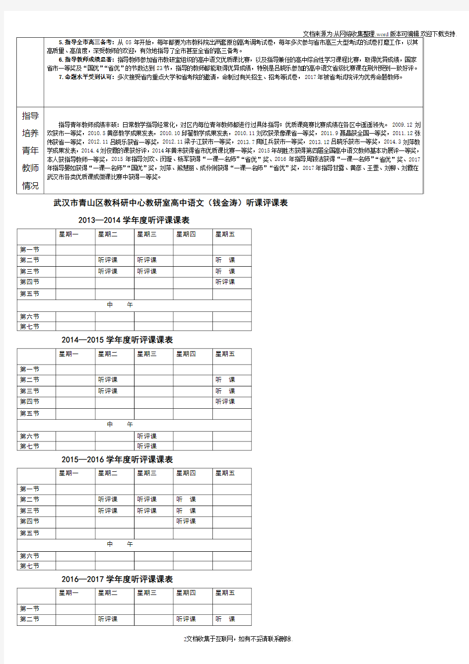 湖北省第十批特级教师推荐人选综合材料一览表