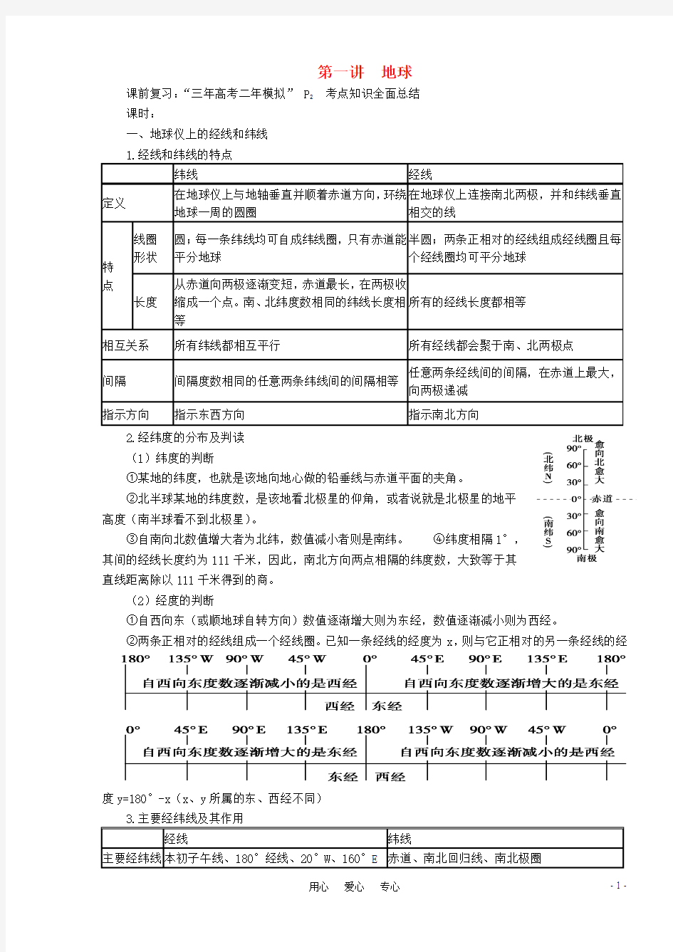 高中地理 第一讲 地球仪与地图练习 新人教版