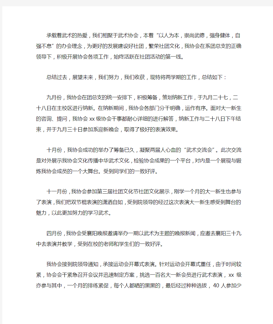 武术协会的年度工作总结