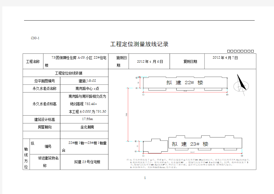 工程定位测量放线记录