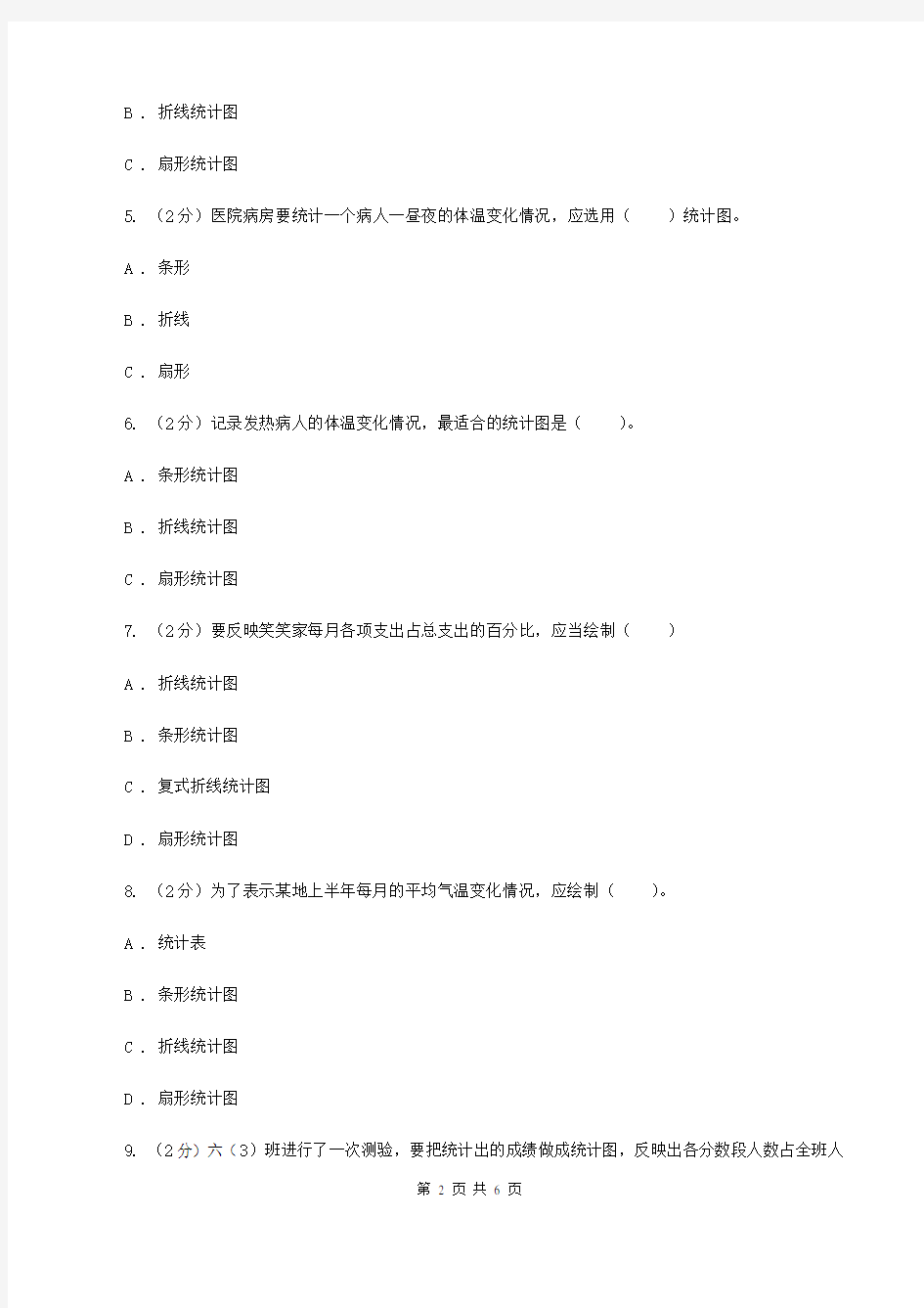 人教版2019-2020学年六年级上册专项复习七：统计图的选择D卷