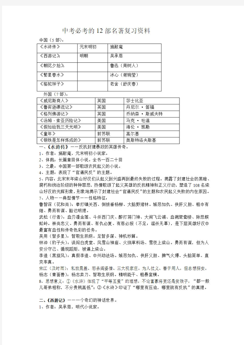 2017广东省中考语文名著复习资料