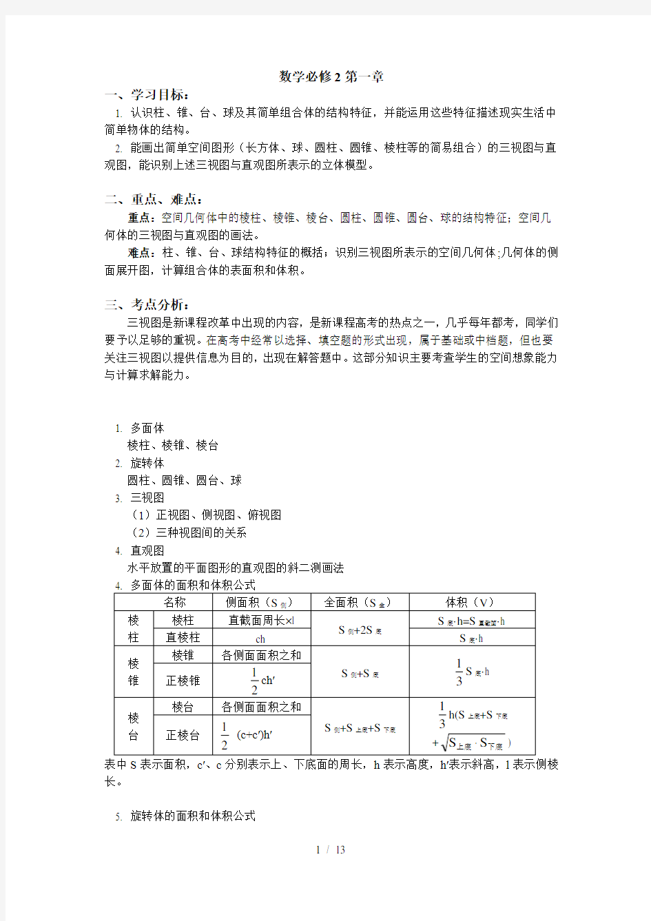 高中数学必修2空间几何典型例题与讲解