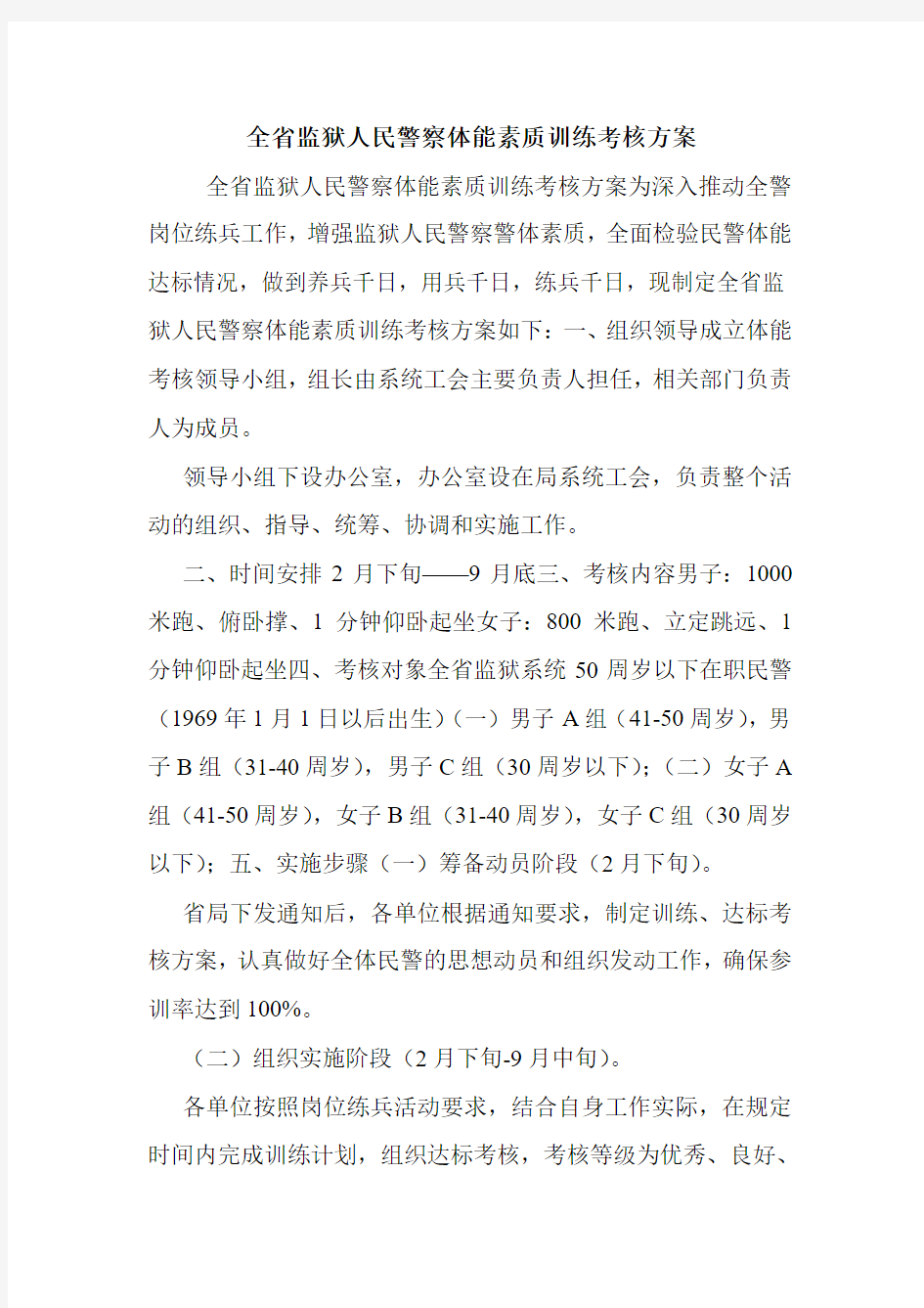 全省监狱人民警察体能素质训练考核方案.doc