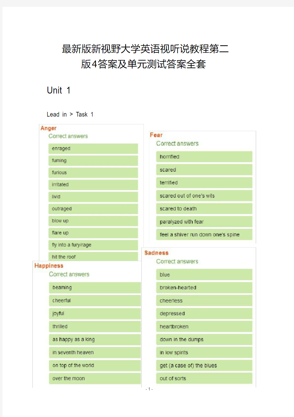 (最新)新视野大学英语视听说教程第二版(4)答案及UnitTest答案全套