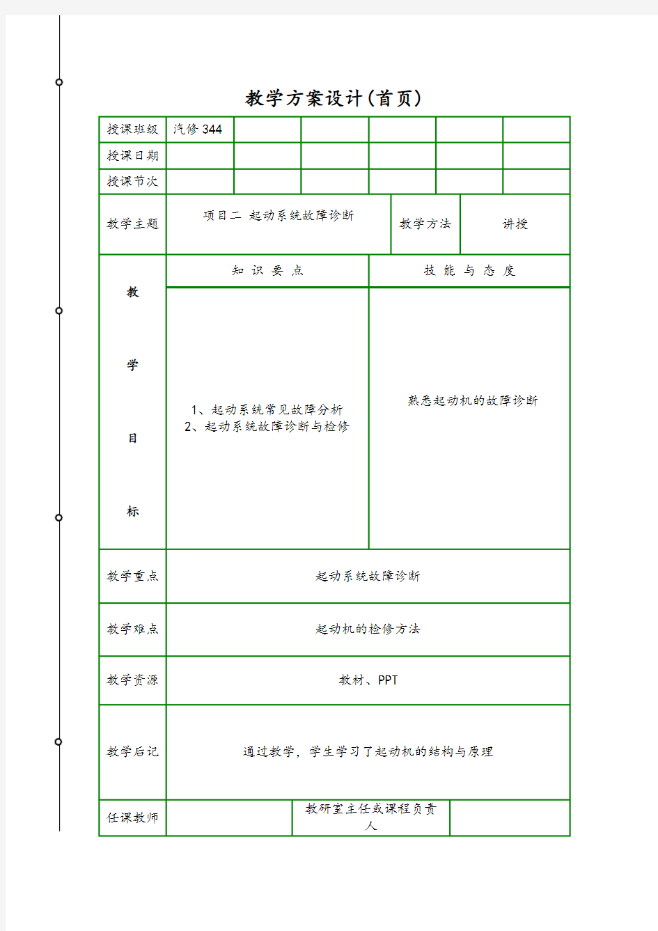 项目二 起动系统故障诊断