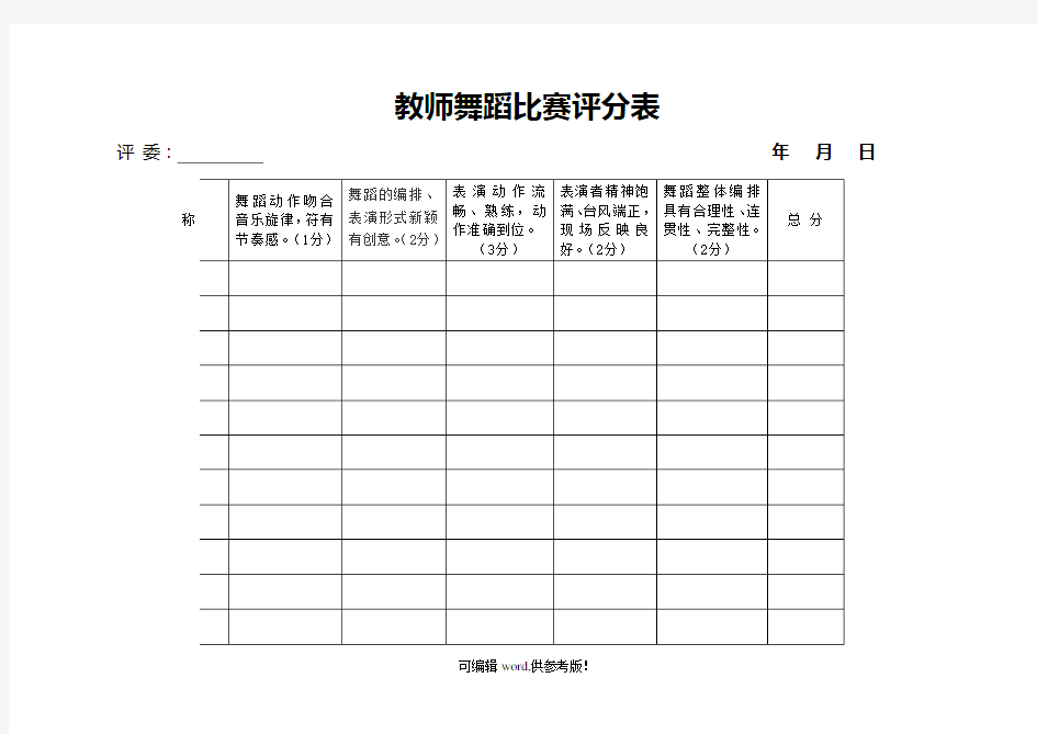 幼儿园教师舞蹈比赛评分表 最新版本