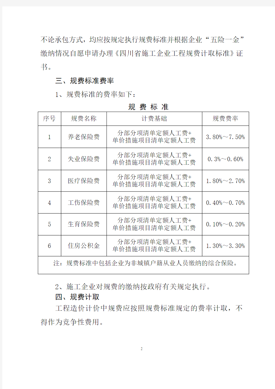 四川省施工企业工程规费计取标准(2015年《四川省建设工程工程量清单计价定额》配套)