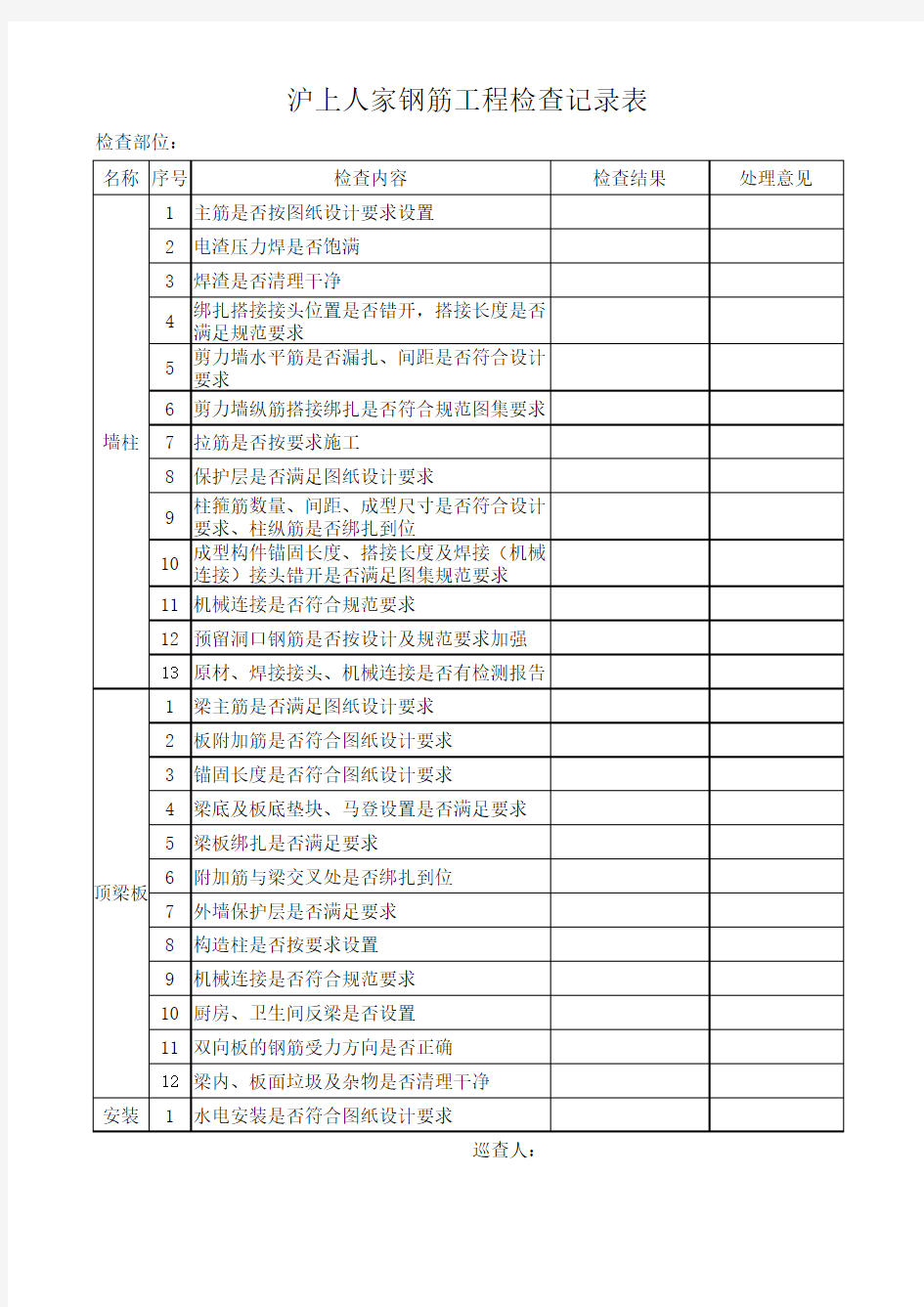 监理现场钢筋检查记录表