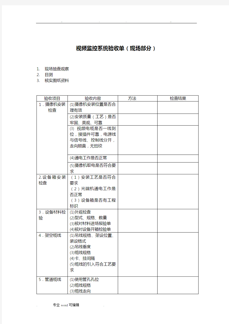 视频监控系统验收单