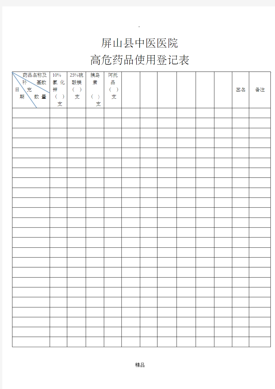 高危药品使用登记表