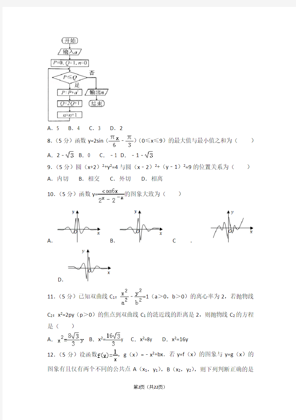 2012年山东省高考文科数学真题及答案