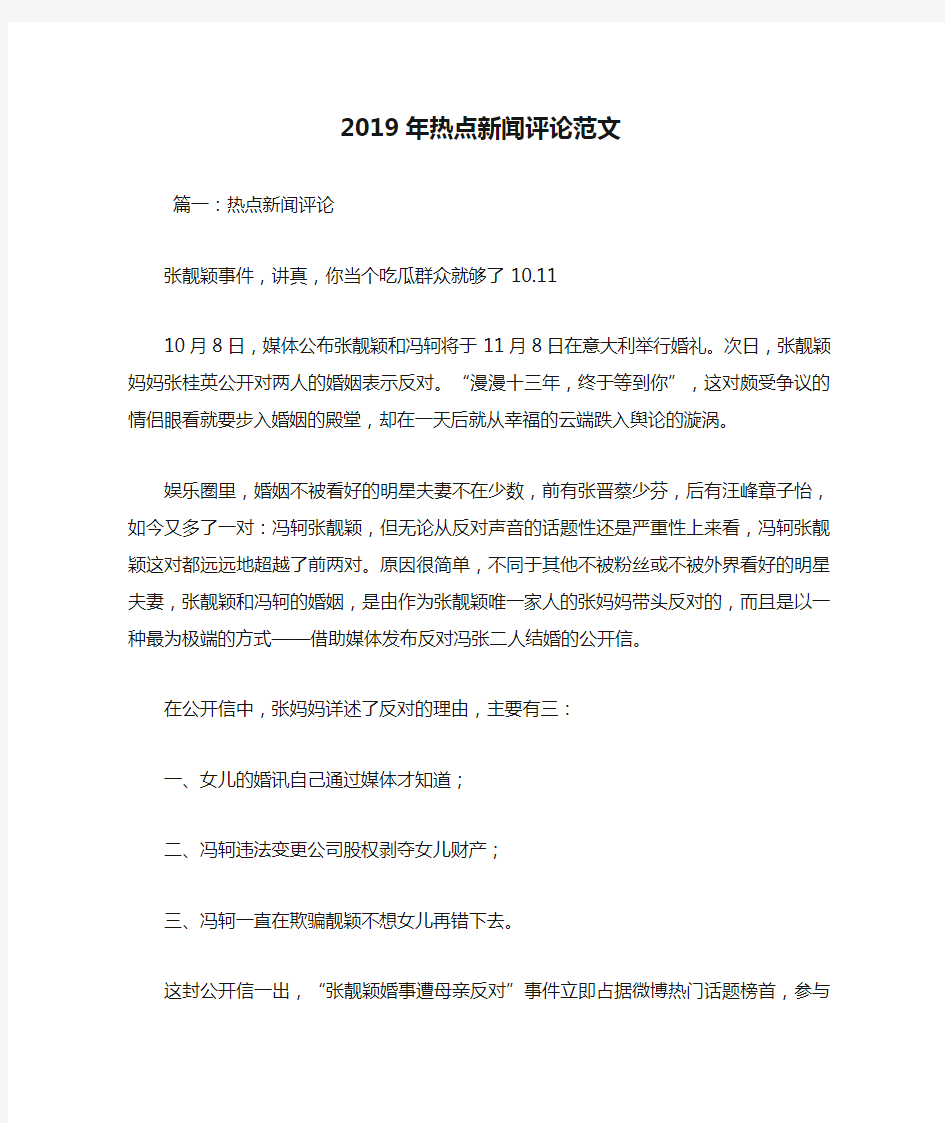 2019年热点新闻评论范文.doc