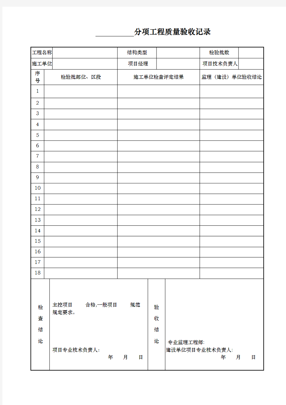 房屋建筑验收表格模板