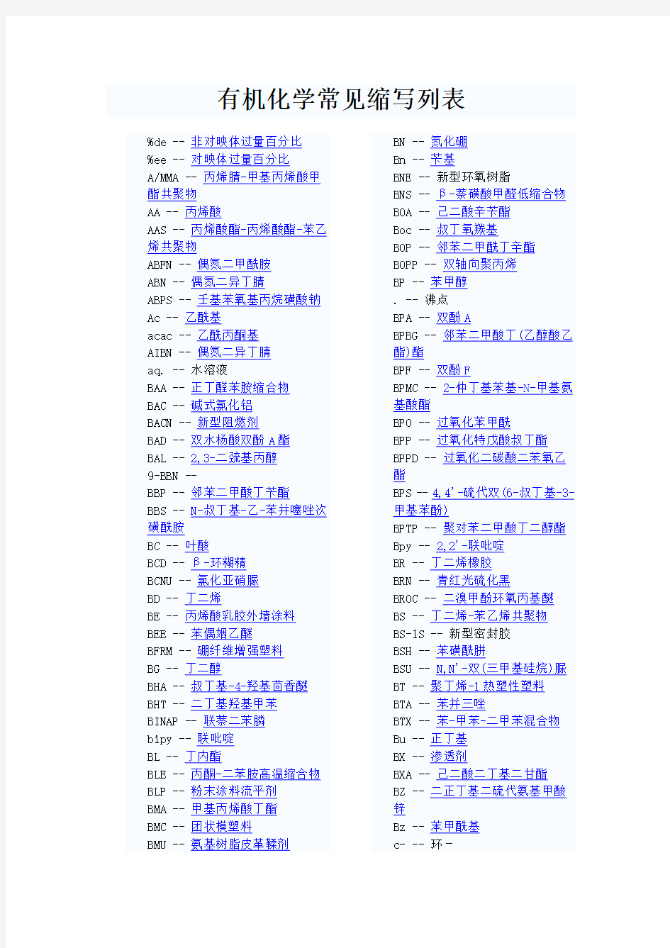 有机化学常见缩写列表