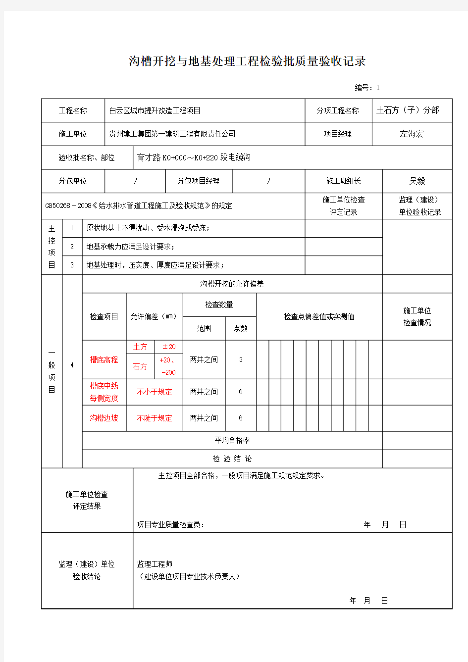 沟槽开挖与地基处理工程检验批质量验收记录表-(1)