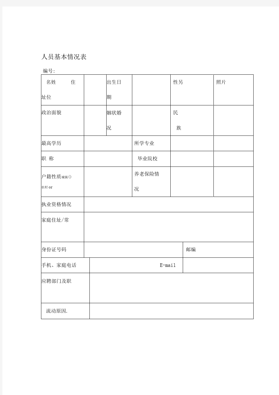 人员基本情况表