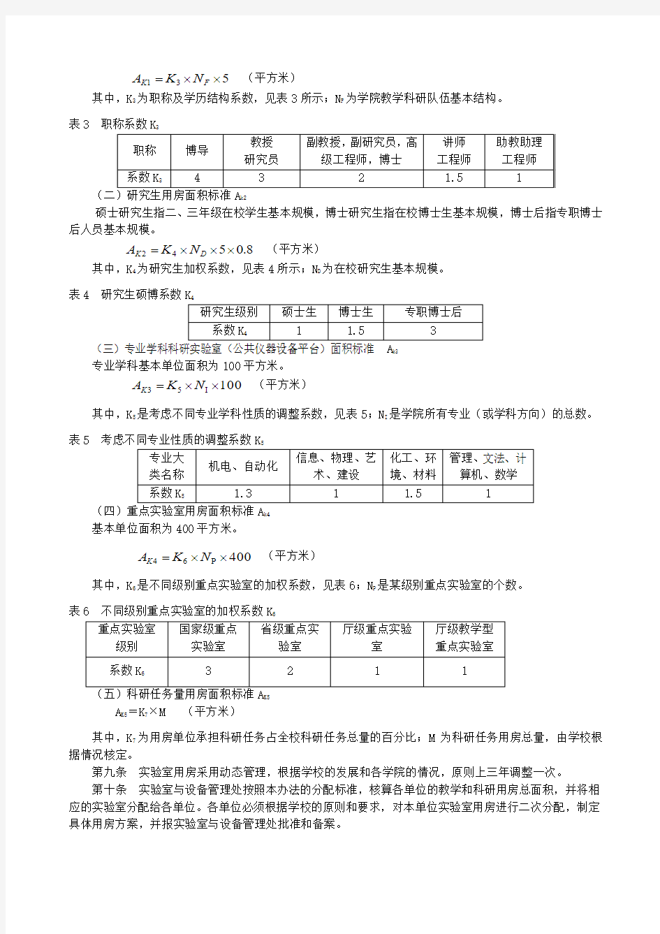 广东工业大学实验室用房分配标准及管理办法