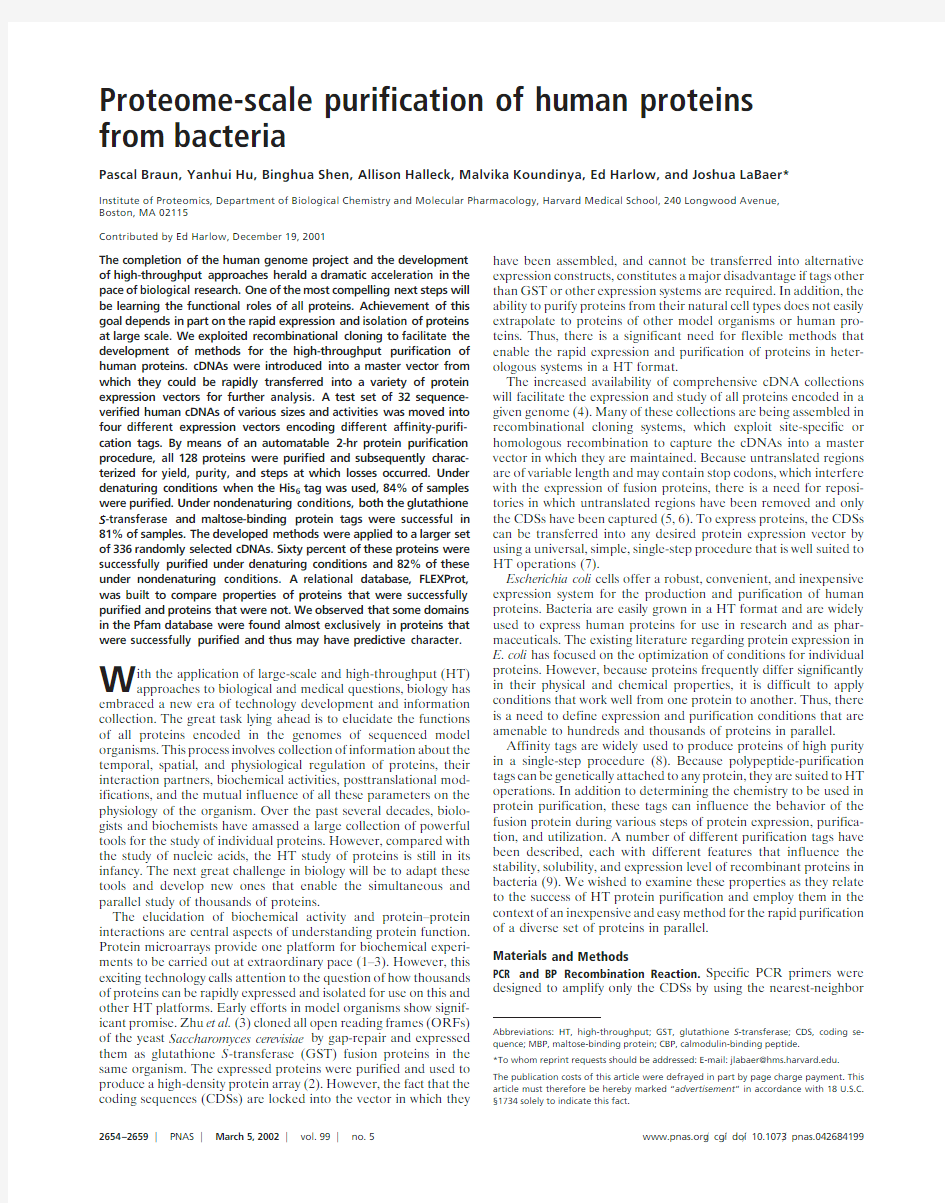 Proteome-scale purification of human proteins from bacteria