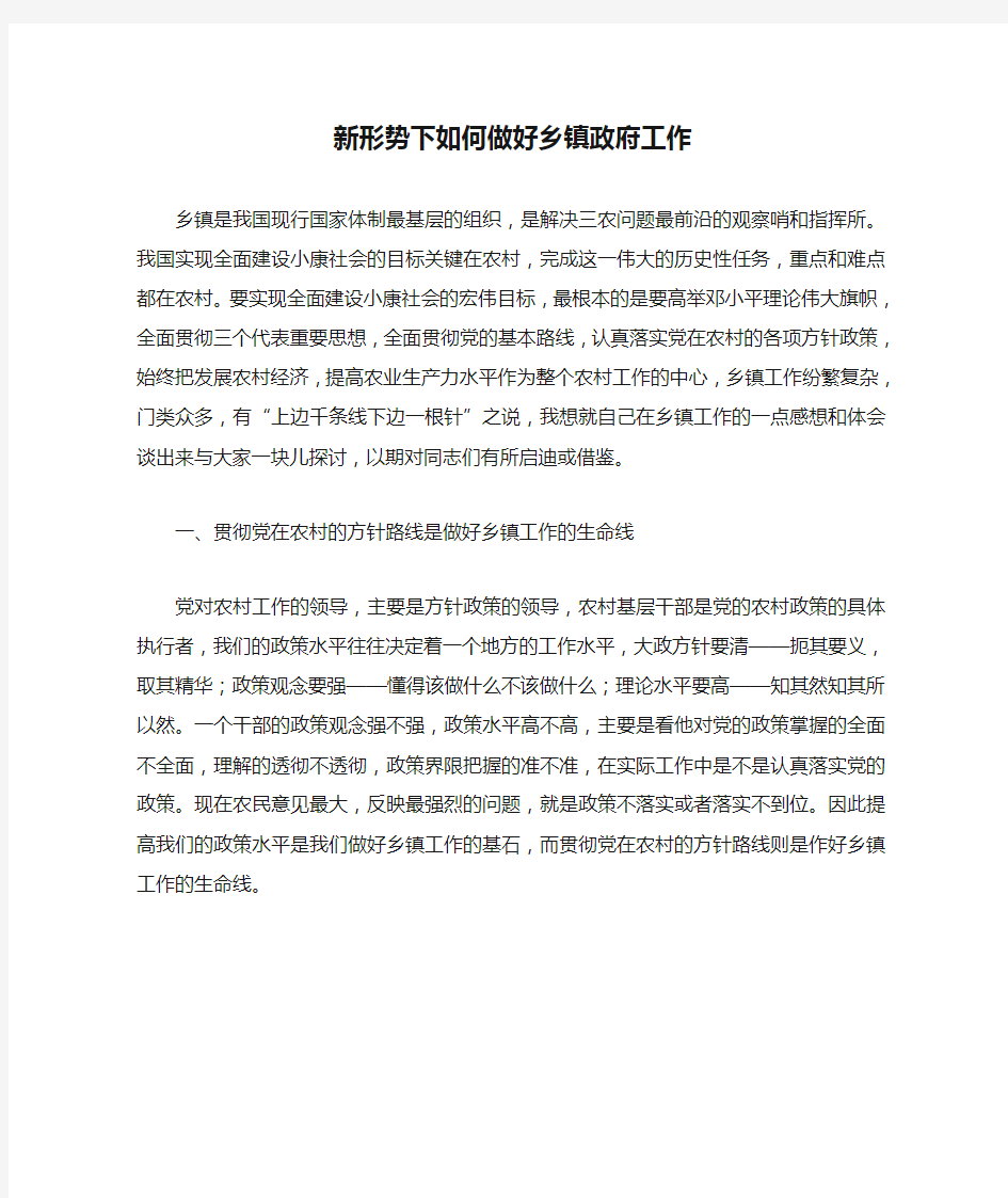 新形势下如何做好乡镇政府工作