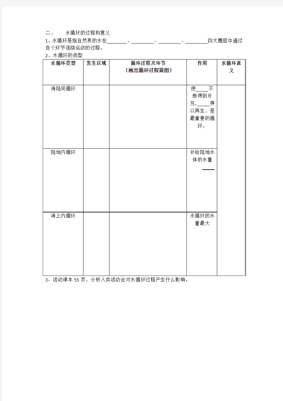 第三章 第一节 自然界的水循环 导学案