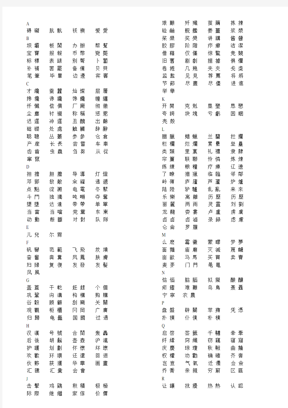 常见简体字与繁体字对照表大全1