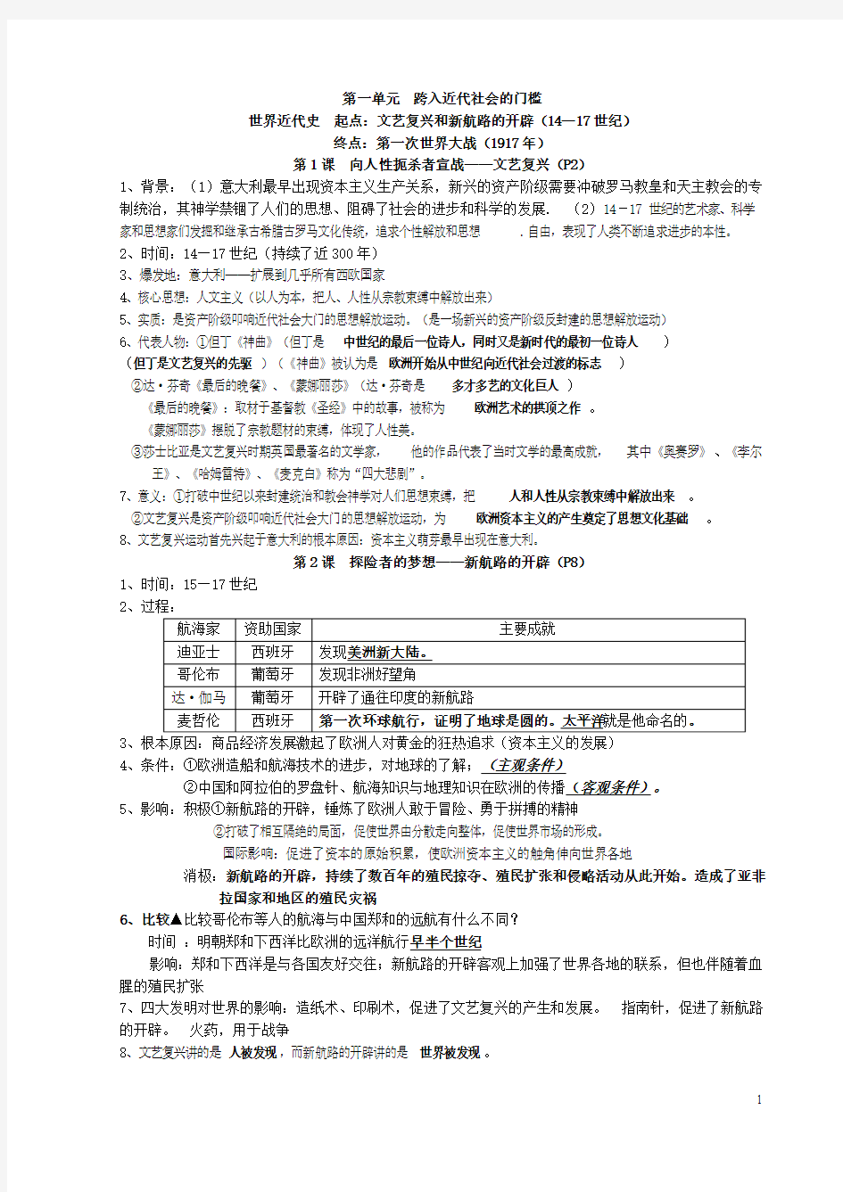 第一单元  跨入近代社会的门槛