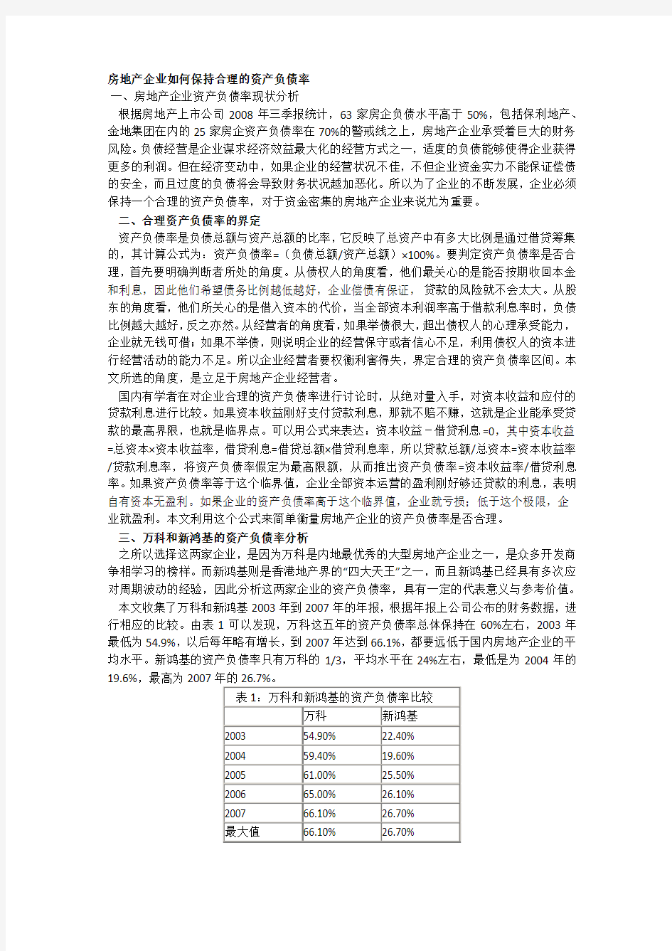 房地产企业如何保持合理的资产负债率