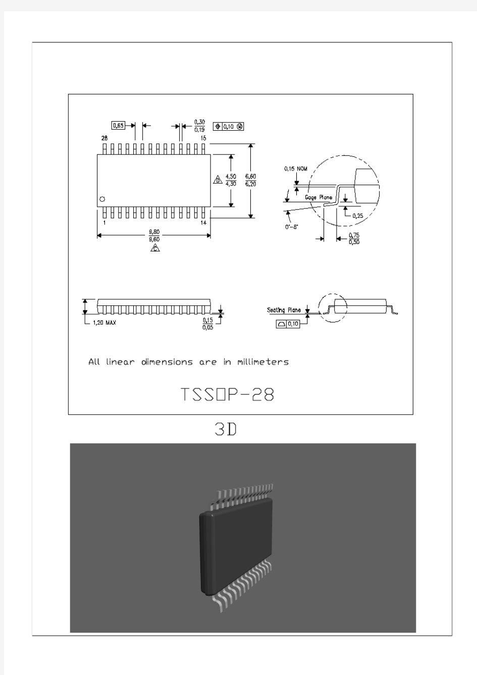 Tssop-28封装 尺寸  3D模型 在adobe 中可以动